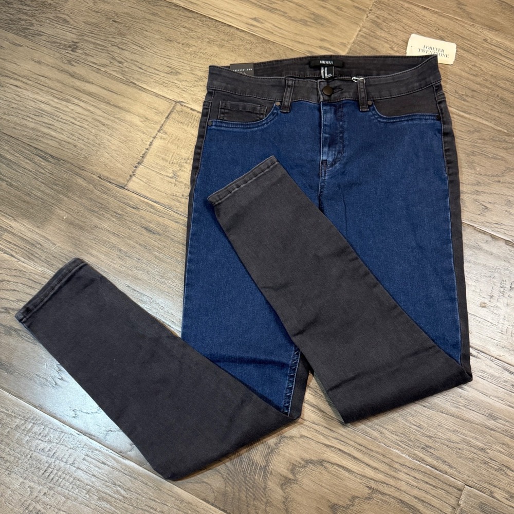 Forever 21‎ Two Tone Skinny Ankle Jeans Dark Wash Denim Size 27
